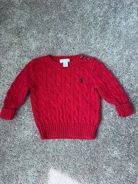 Ralph Lauren Red Cable Knit Infant Sweater 9 months navy blue pony embroidered